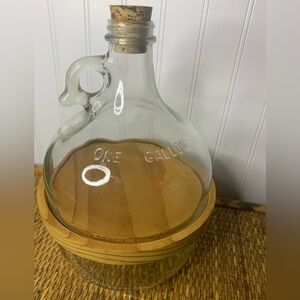 Vintage One Gallon Bottle Jug Dome 1/2 Glass & Wood Board w/ Cork Charcuterie